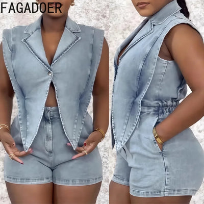 HLJ High-quality Fashion Denim Rompers Women Lapel Sleeveless Hollow Button One Piece Jumpsuits Female Streetwear Overalls New
