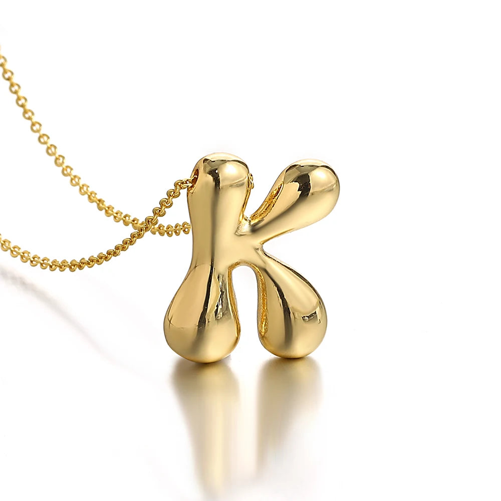 Greatera Gold Color Chunky Balloon Bubble Initial Letter Pendant Choker Necklaces for Women Custom Personalized Jewelry