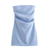 TRAF Dress Women Off Shoulder Corset Short Dresses Ruched Backless Blue Black White Dress Woman Sexy Bodycon Party Dresses