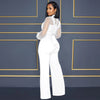 Fashion Women's Clothing Hollow Long-sleeved Loose Wide Leg Jumpsuits Overall Pants Solid Color Sexy Lace