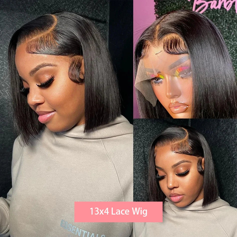 13x4 Bone Straight Lace Frontal Wigs Short Bob Preplucked 4x4 Transparent Lace Front Wig Brazilian 100% Human Hair 12 14 16 Inch