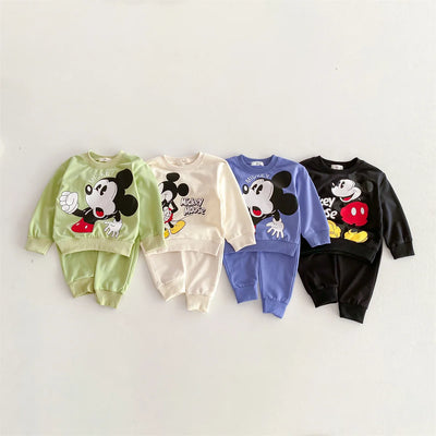 2pc/set Sweatshirt + Sweatpants Boys Girls Disney Cartoon Mickey Children Tracksuit Spring Fall Kids Clothing Casual Outfits