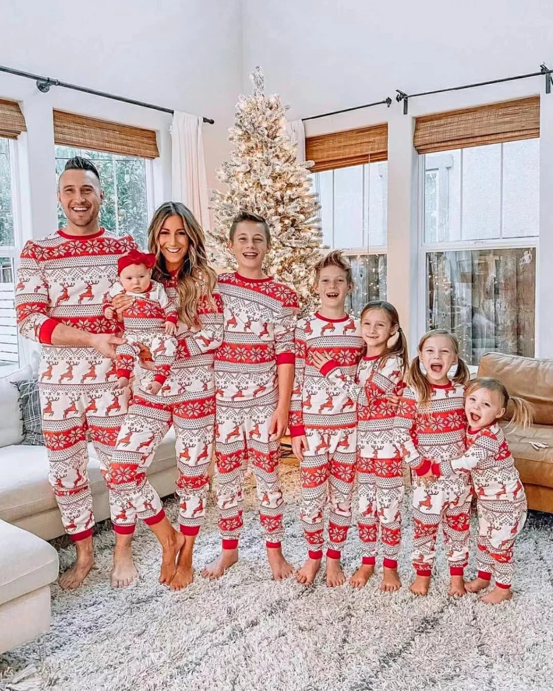 Christmas Family Matching Pajamas Set 2025 Mom Dad Kids Elk Print 2Pcs Clothes Baby Romper Family Look Soft Sleepwear Xmas Gift