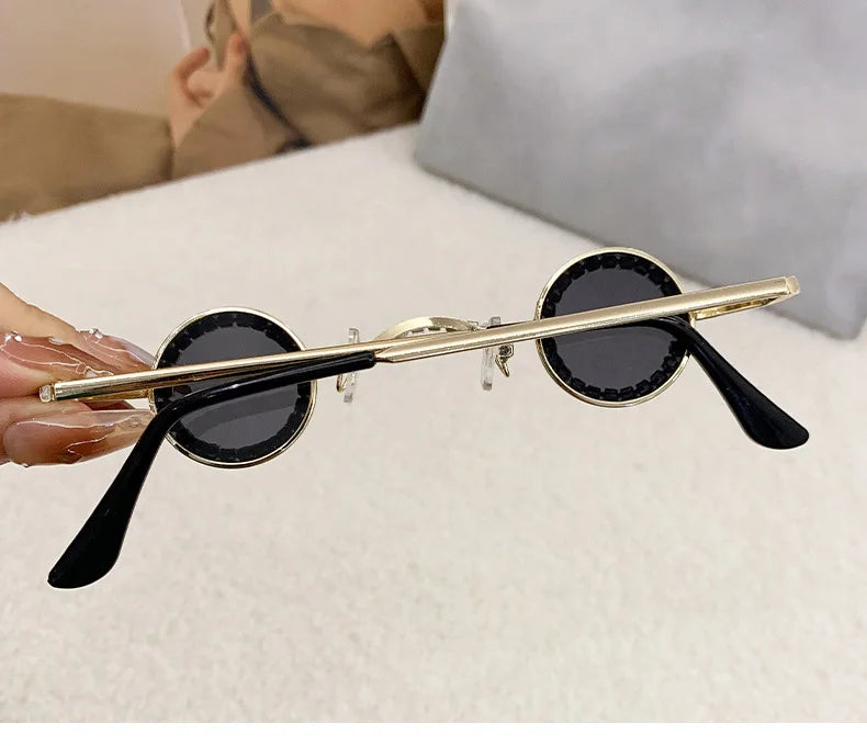 Fashion Diamond Round Sunglasses Women Luxury Rhinestone Shades UV400 Sun Glasses Female Punk Brand Designe Eyewear Men Eyeglass