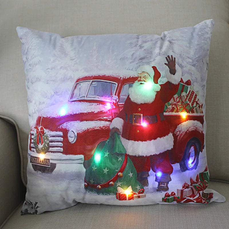 45cm Glowing Santa Claus Pillowcase with Led Lights 2023 New Year Decoration for Home Christmas Ornament Decor Led Cushion Cover