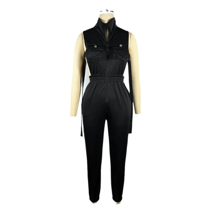 Jumpsuits for Women 2024 Summer Sexy Spicy Girl Side Button Zipper Sleeveless 4 Pocket Jumpsuit Streetwear Fashion Overalls