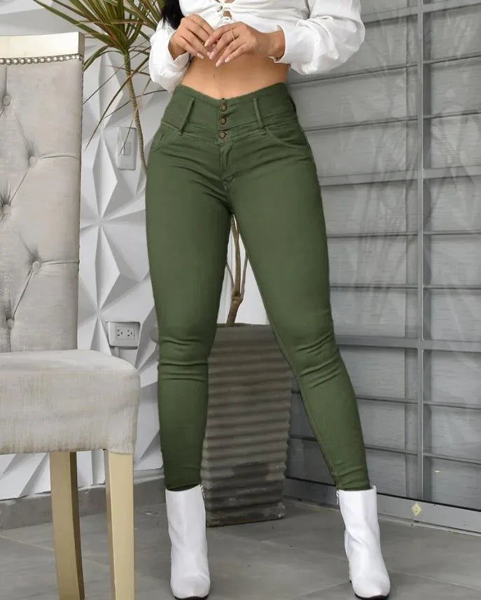 Spring Summer New Women's Clothing Trousers, White High Waist Tight Skinny Pants Casual All-Matching