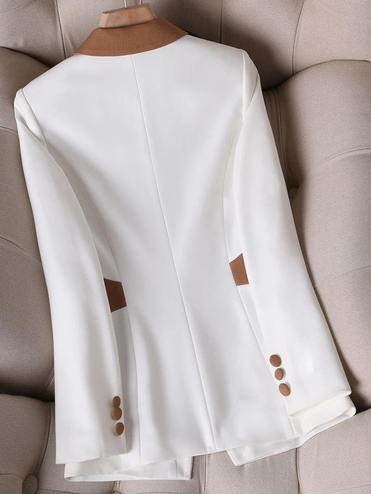 New Spring Autumn Green White Women Slim Blazer Long Sleeve Single Breasted Office Ladies Business Work Wear Formal Jacket Coat