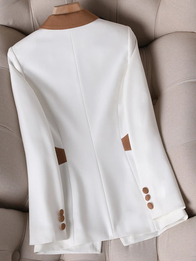 New Spring Autumn Green White Women Slim Blazer Long Sleeve Single Breasted Office Ladies Business Work Wear Formal Jacket Coat