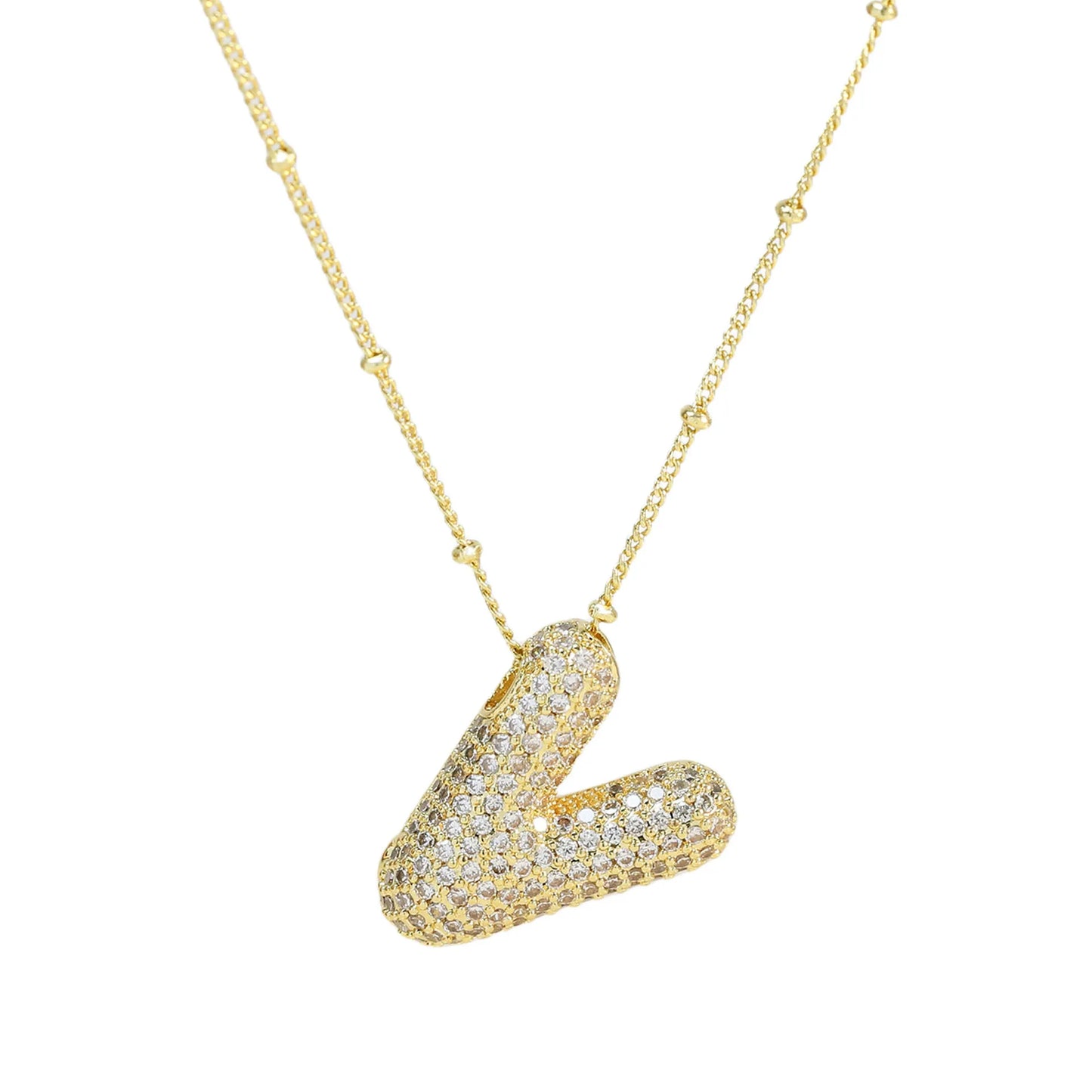 Cubic Zirconia Gold Plated  Bubble Alphabet Letter Necklace Monogram Necklace Balloon Initial Necklace Gifts for Women Girls