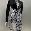 2024 Luxury Diamonds Tassel Sexy hollow Out Notched Black Mini Dress Woman Evening Party Vestido Celebrate Club Party Outfit