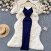 Summer V Neck Knit Sexy Strap Dress Women Elatic Waist Bodycon Sundress Female Beach Backless Maxi Long Dress