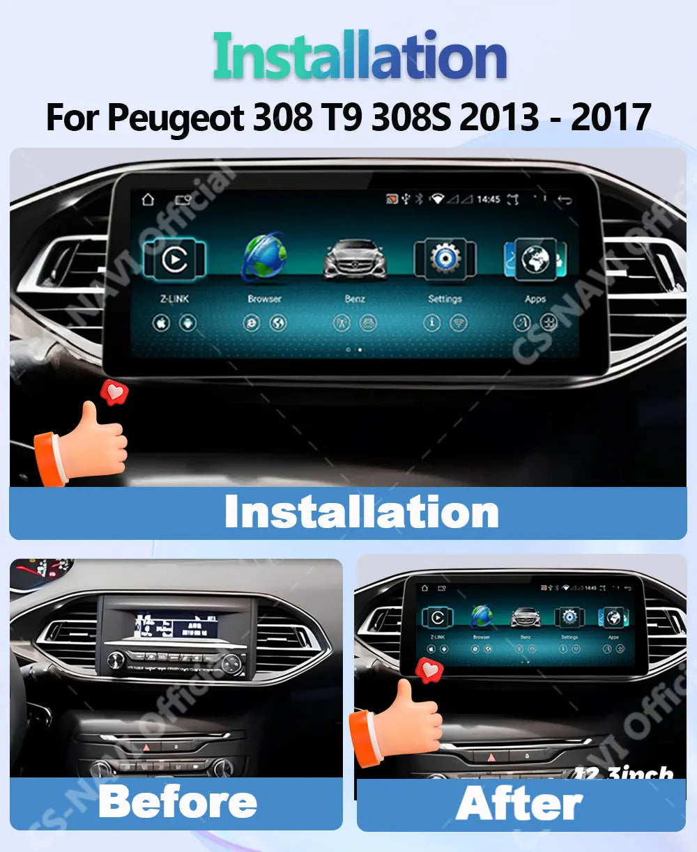 12.3 inch 2400*900 For Peugeot 308 T9 308S 2013 - 2017 Radio Car Video Player Stereo Android 14 GPS Multimedia Carplay Head Unit