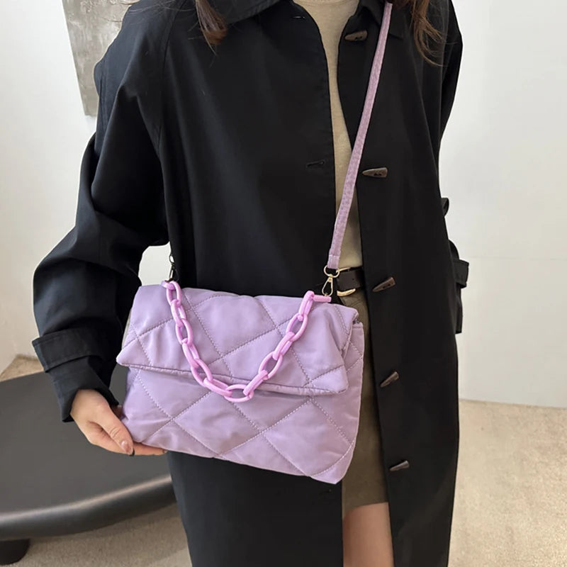 Acrylic Chain Crossbody Square Bags Casual Flap Women Commute Bags Quilted All-match Winter Large Capacity for Girls Shopping