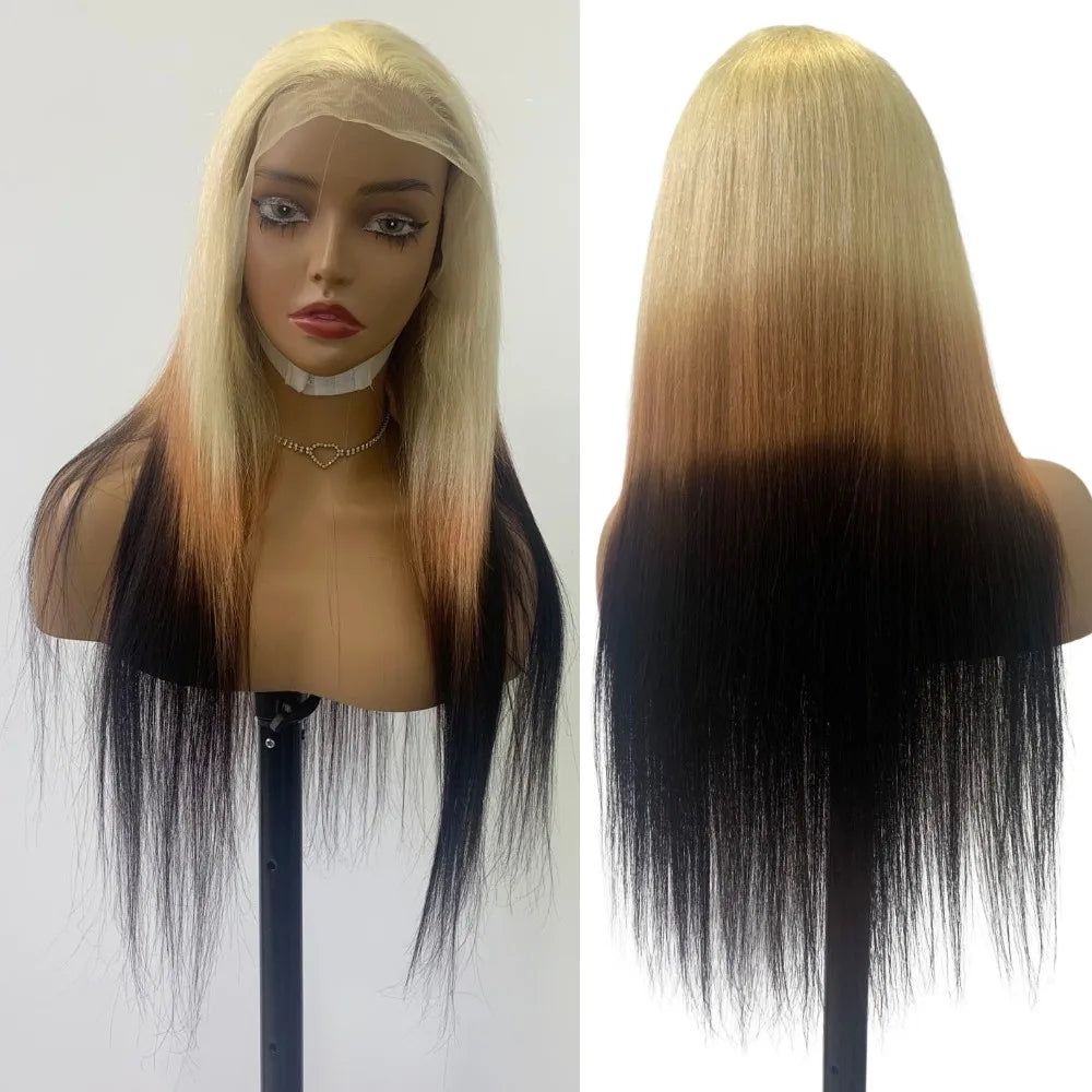 Ombre 613 Lace Front Human Hair Wigs Pre Plucked 13x4 HD Lace Front Wig Reverse Ombre Hair On Blonde 3 Tone Ombre Wigs On Sale