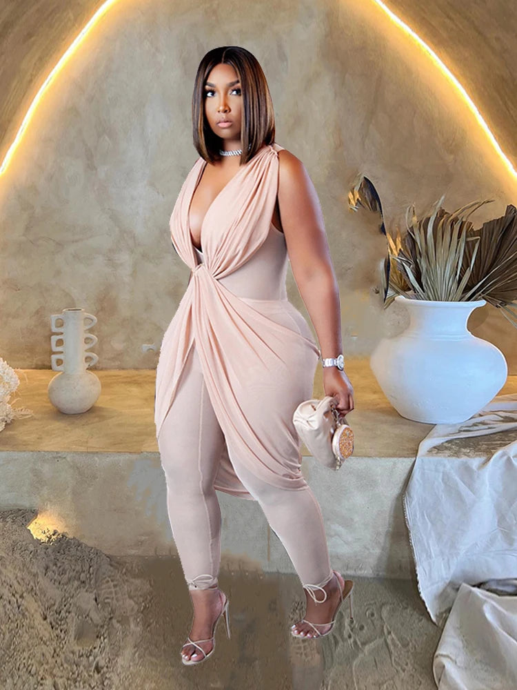 Female Jumpsuit Summer One Piece Ladies Mesh Jumpsuit V Neck Sleeveless Sexy Jumpsuit Woman Wholesale Dropshipping