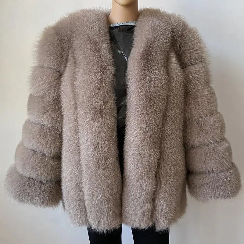 BEIZIRU Winter Woman Real Fox Fur Coat Warm Fashion Natural  New Luxury Stylelong sleeve fashion girls jacket