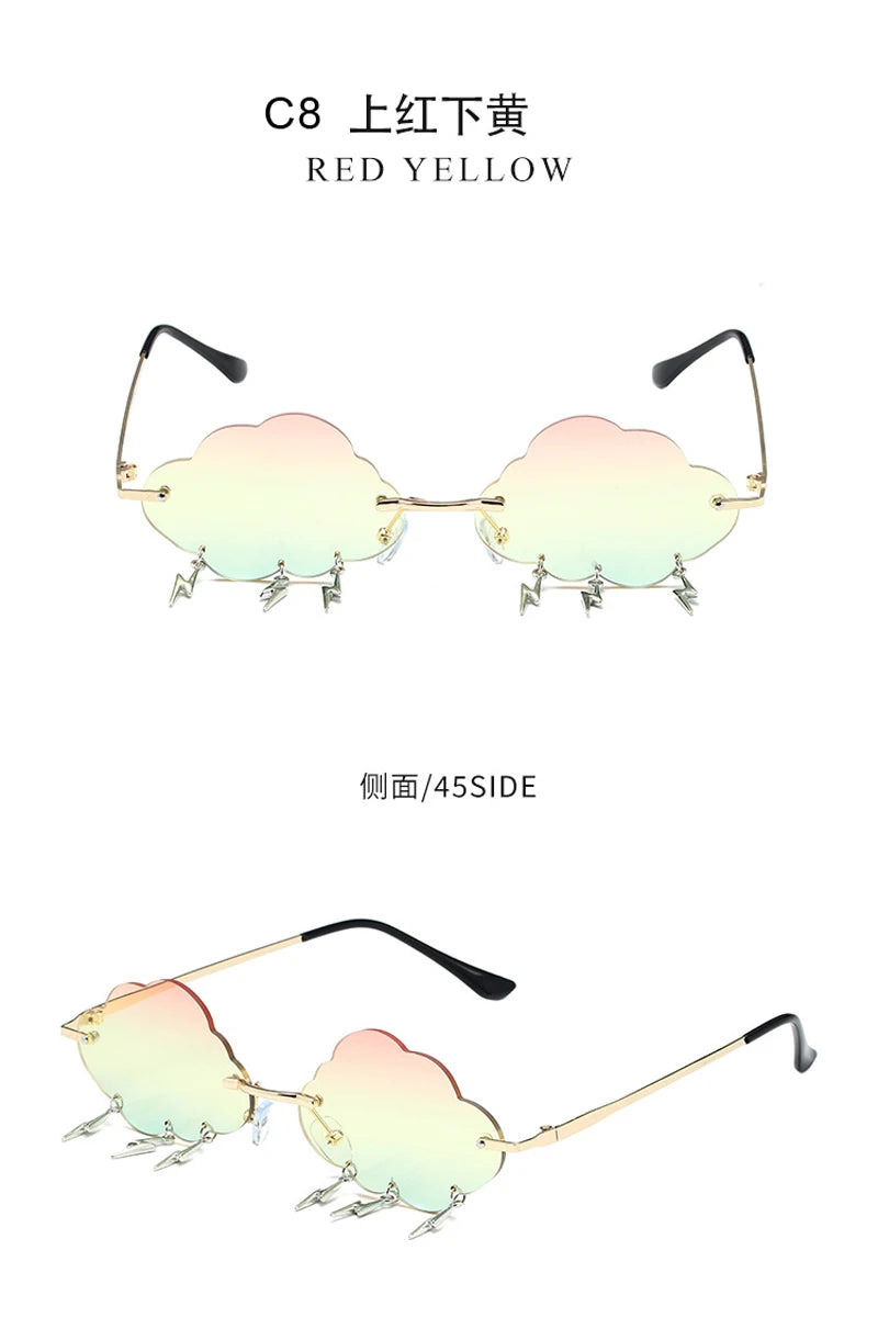 Fashion Rimless Cloud Shaped Sunglasses with Lightning Pendant Y2K Women's Luxury Sun Glasses Shades UV400 Brand Designer SG28
