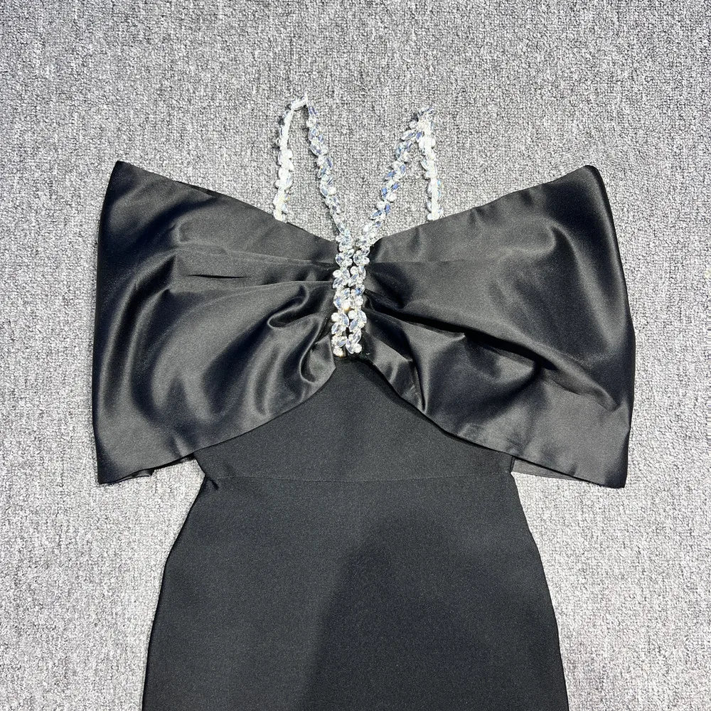 White Black Color Women Sexy Off the Shoulder Beading Halter Bodycon Long Bandage Dress Celebrate Evening Party Dress Wholesale