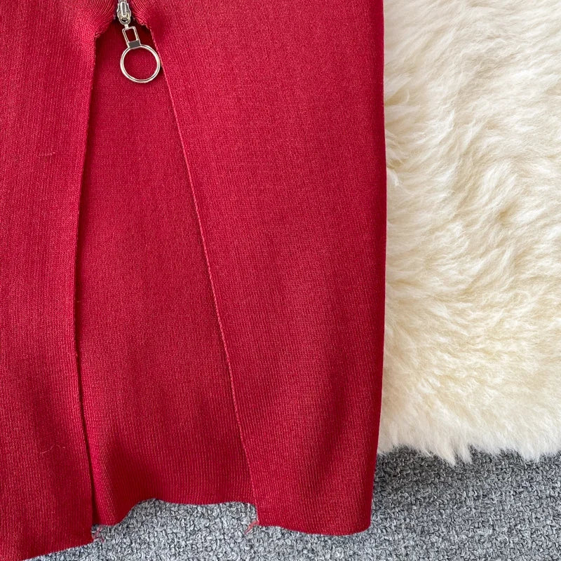 Zipple  2023 Sexy Summer Knit Strap Dress Women Tank Elatic Waist Bodycon Sundress Female Beach Split Backless Midi Dress