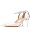 Baotou Hollow High Heel Women's Sandals Pointed Tip Thin Heel One-word Button Rhinestone Wedding Shoes Bridal Shoes