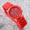 4PCs/Set Women Silicone Watch White Pink Red Black Colors Quartz Watch Set