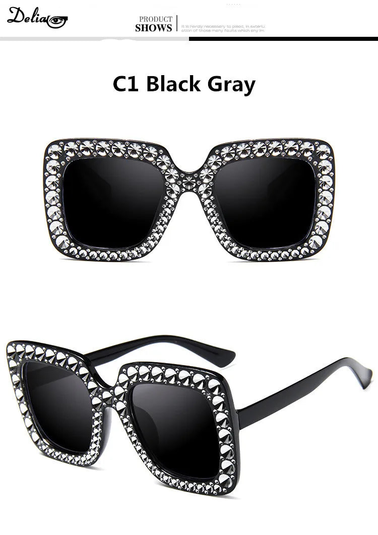Glitter Women Sunglasses Brand Design Flash Square Shades Mirror Female Sun Glasses Bezel Bling Rhinestones