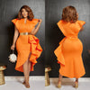 CM.YAYA Women Flare Short Sleeve High Side Split Ruffles Bodycon Midi Dress 2023 Autumn Vestidos Sexy Party Birthday Dresses
