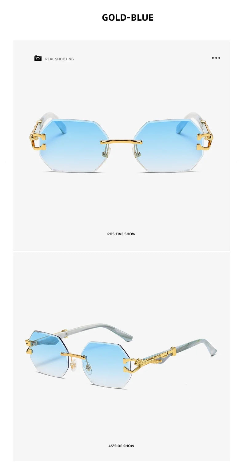 Hexagon Rimless Sunglasses Square Women Retro Men Sun Glasses Brand Designer Eyewear UV400 Shades Oculos Female Gafas