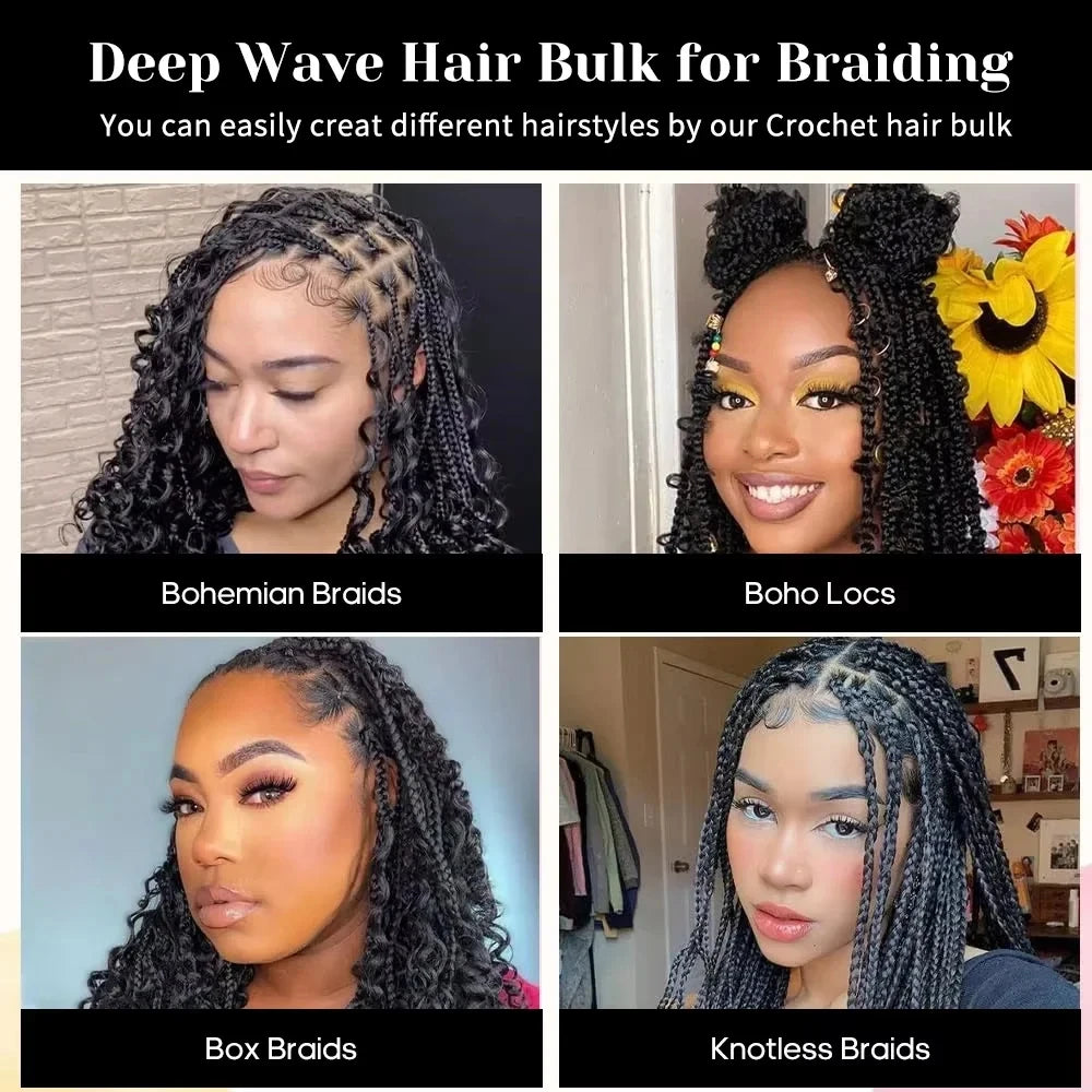 Synthetic Bulk hair for Braiding Wet and Wavy Micro Braiding No Weft Faux Deep Wave Braiding Hair Extensions for Box Boho Braids