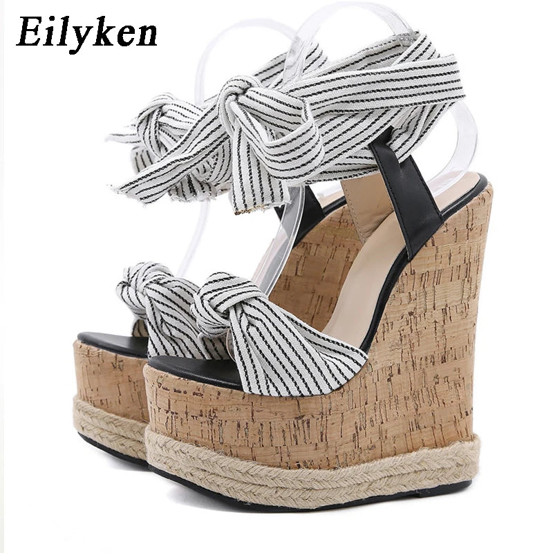 Eilyken Summer Solid White Platform Wedges Sandals Women Fashion High Heels Ankle Strap Ladies Open Toe Shoes