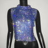 Sexy Rhinestone Backless Party Crop Top Women Glitter Turtleneck TShirt Adjustable Metal Chain Summer Nightculb Diamond Tank Top