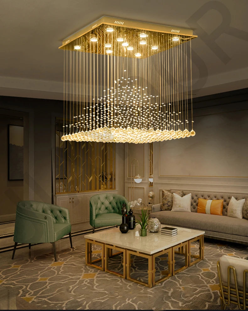 Chandelier K9 Crystal Pendant Ball Square Chandelier Lighting Fixture Raindrop Curtain Glass Chandelier LED Light