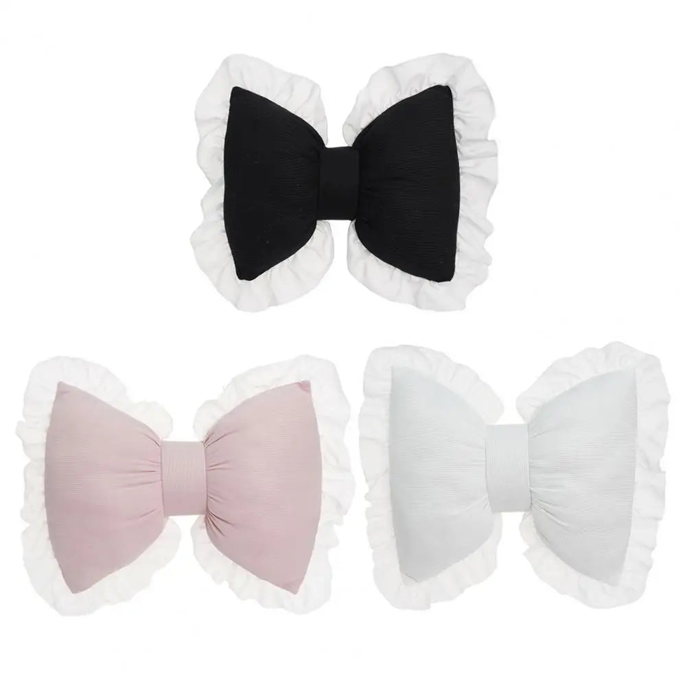 Pink Bow-shaped Pillow Ruffle Lace Decor Plush PP Cotton Filling Pillow Bed Couch Sofa Support Pillow Car Seat Companion Pillows