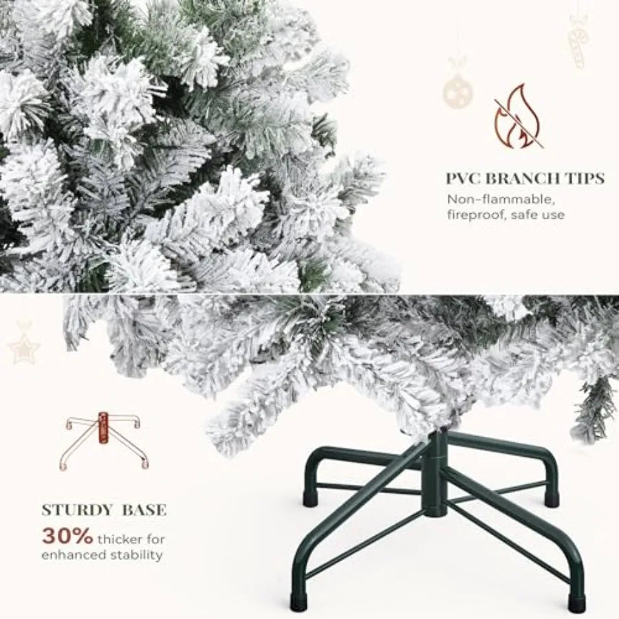 Prelit Snow Flocked Artificial Full Christmas Tree 9ft with Remote Control Christmas Pine Tree with 11 LightModes 2094 Branch T