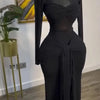 New Women's Long Dresses Sexy Round Neck Full Sleeve High Waist Elegant Splice Bodycon Evening Vestidos Maxi Party Night Dress