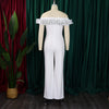Luxury Jumpsuits & Rompers for Woman Off the Shoulder Ruffles Short Sleeve High Waisted Solid New Year 2025 Christmas Overalls