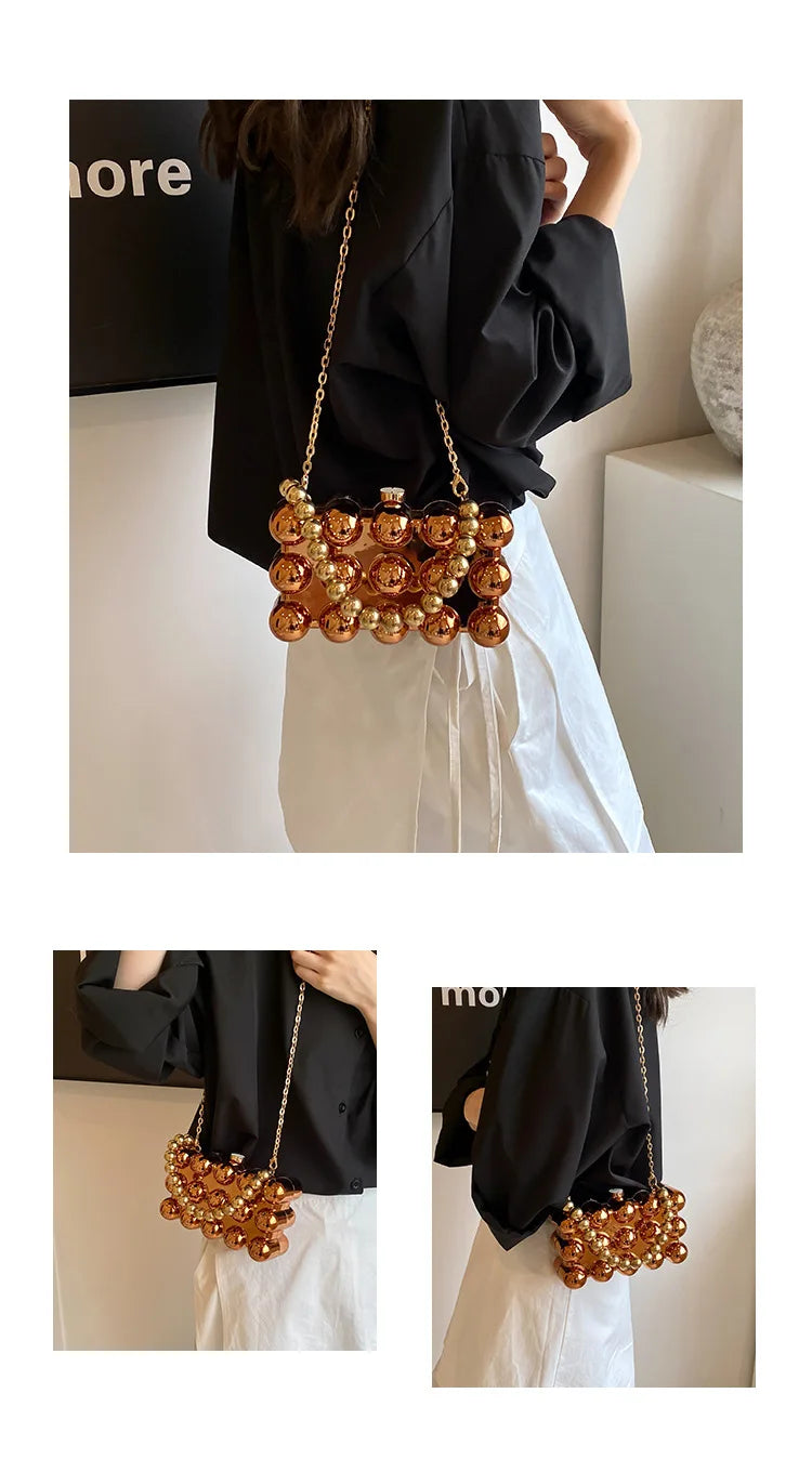 Mini Gold Chain Crossbody Bags for Women 2024 Y2K Korean Fashion Lady Evening Party Shoulder Bag Handbags and Purses