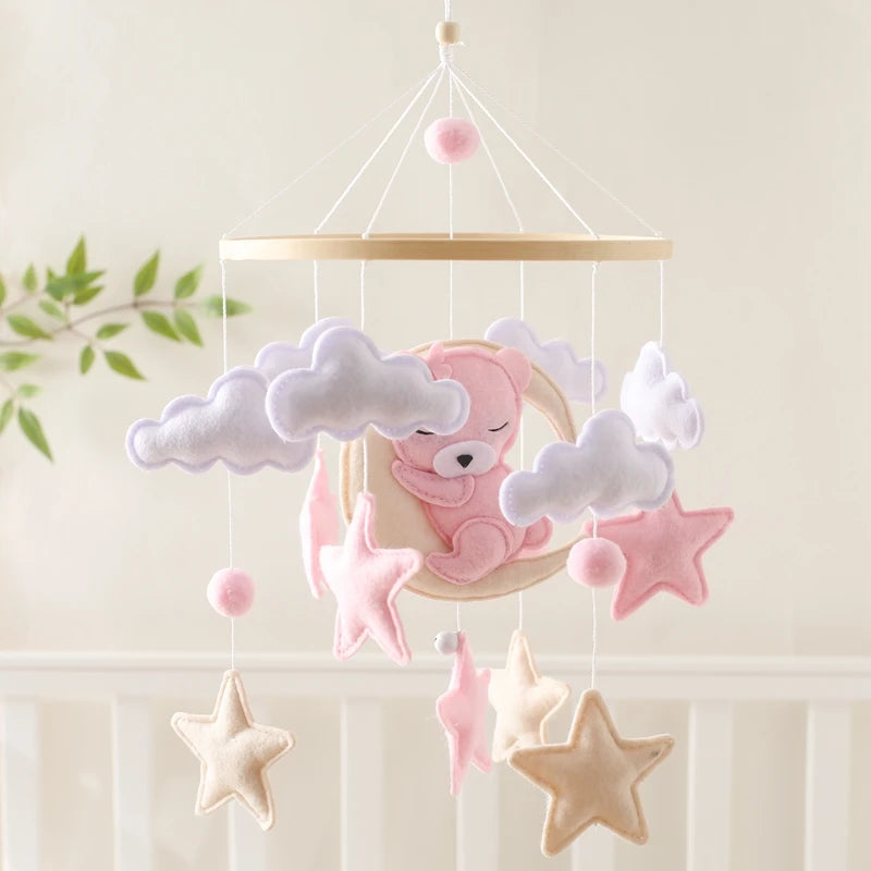 Baby Crib Mobile Rattle Toy 0-12Months Infant Soft Felt Teddy Velvet Pink Bear Bed Bell Hanging Toy Holder Bracket Crib Girl Toy