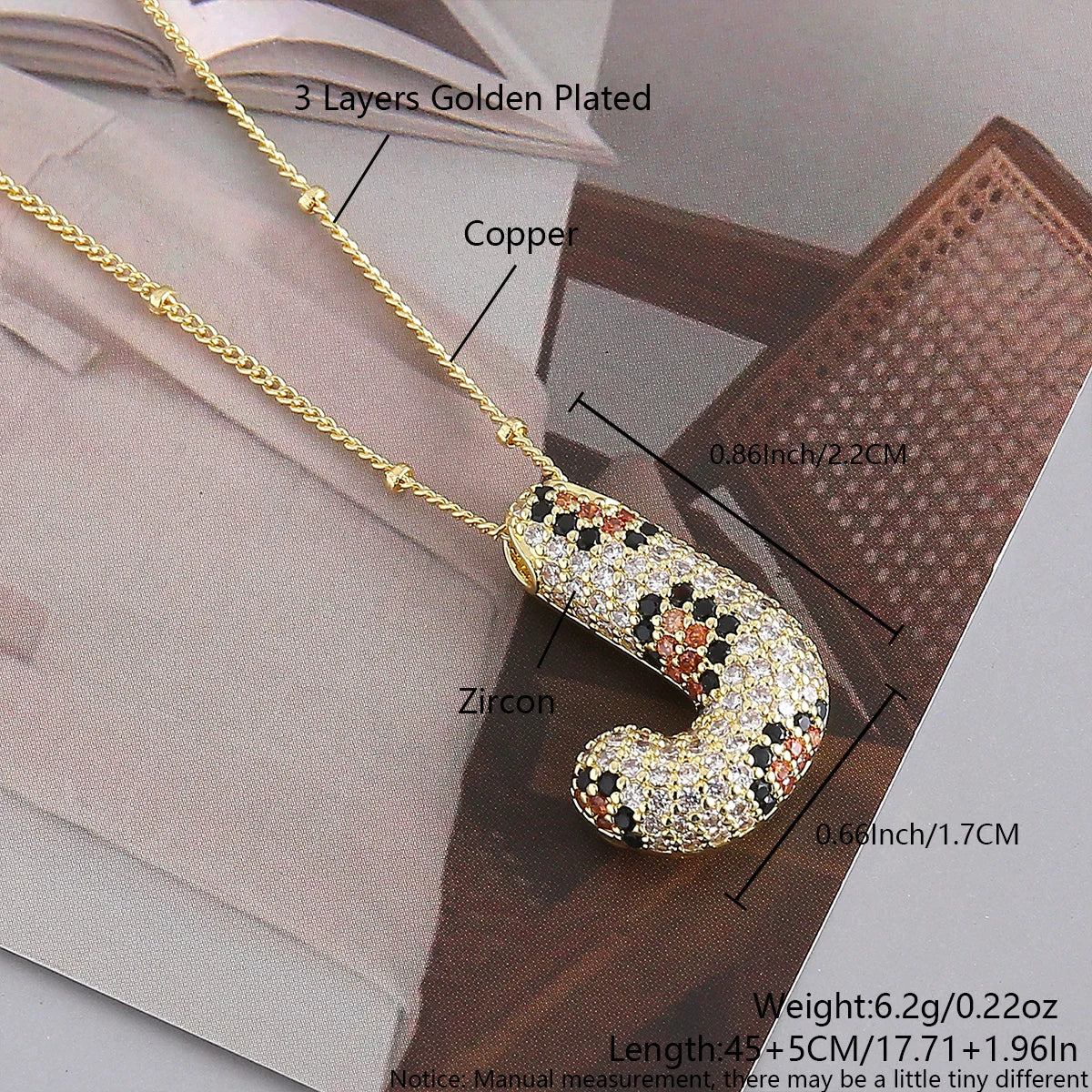 MHS.SUN New Leopard Bubble Letter Necklace Gold Plated Chunky Bubble Zircon 26 Initial Pendant Necklace Women Fashion Jewelry