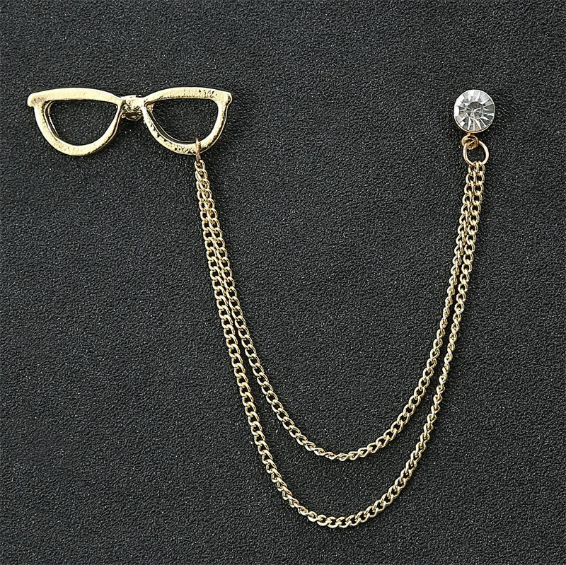 Fashion Gentleman Tassel Brooch For Men Suit Shirt Collar Triangle Wings Chain Lapel Pin Metal Retro Wedding Accessories