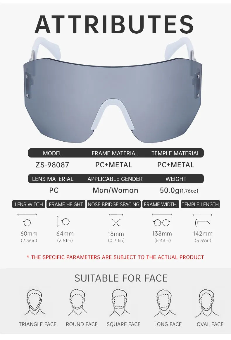 Oversized Shield Rimless Punk Sunglasses Women 2024 Luxury Brand Fashion Winged Sun Glasses For Ladies Shades Eyewear UV400