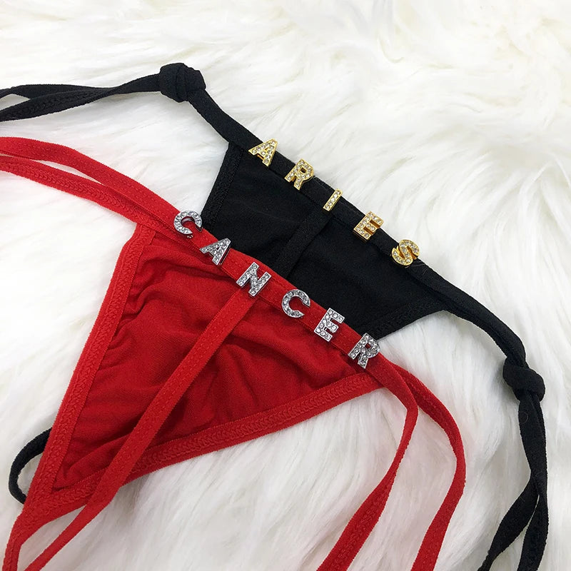 Sexy Custom Thong Name Crystal Letter Underwear Bikini Personalized Customized tangas G-string Girl friend Wife Birthday Gift