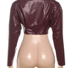 Sisterlinda Faux Leather Single Button Crop Jacket Women Autumn Trend Cross Neck Full Sleeve Wild Style Classic Streetwear Coat