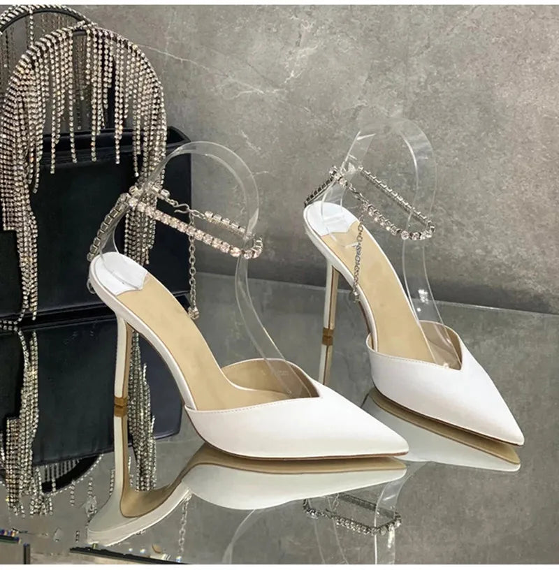 Luxury Crystal Sequined Women Pumps Elegant Thin High heels Spring Summer Fashion Chains Party Shoes Sexy Wedding Bridal Shoes