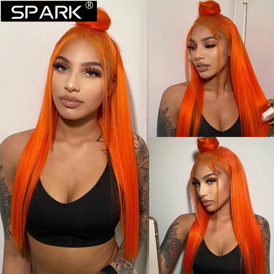 Ombre Ginger Orange Straight Hair Lace Closure Wig Ombre Human Hair Wigs Lace Frontal Wig Colored Wigs For Black Women
