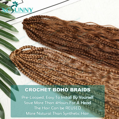 Crochet Braids Human Hair Pre Loop Boho Box Braid Crochet Human Hair Bundles Pre-looped With Curly Ends 100 Strands Color 30 27