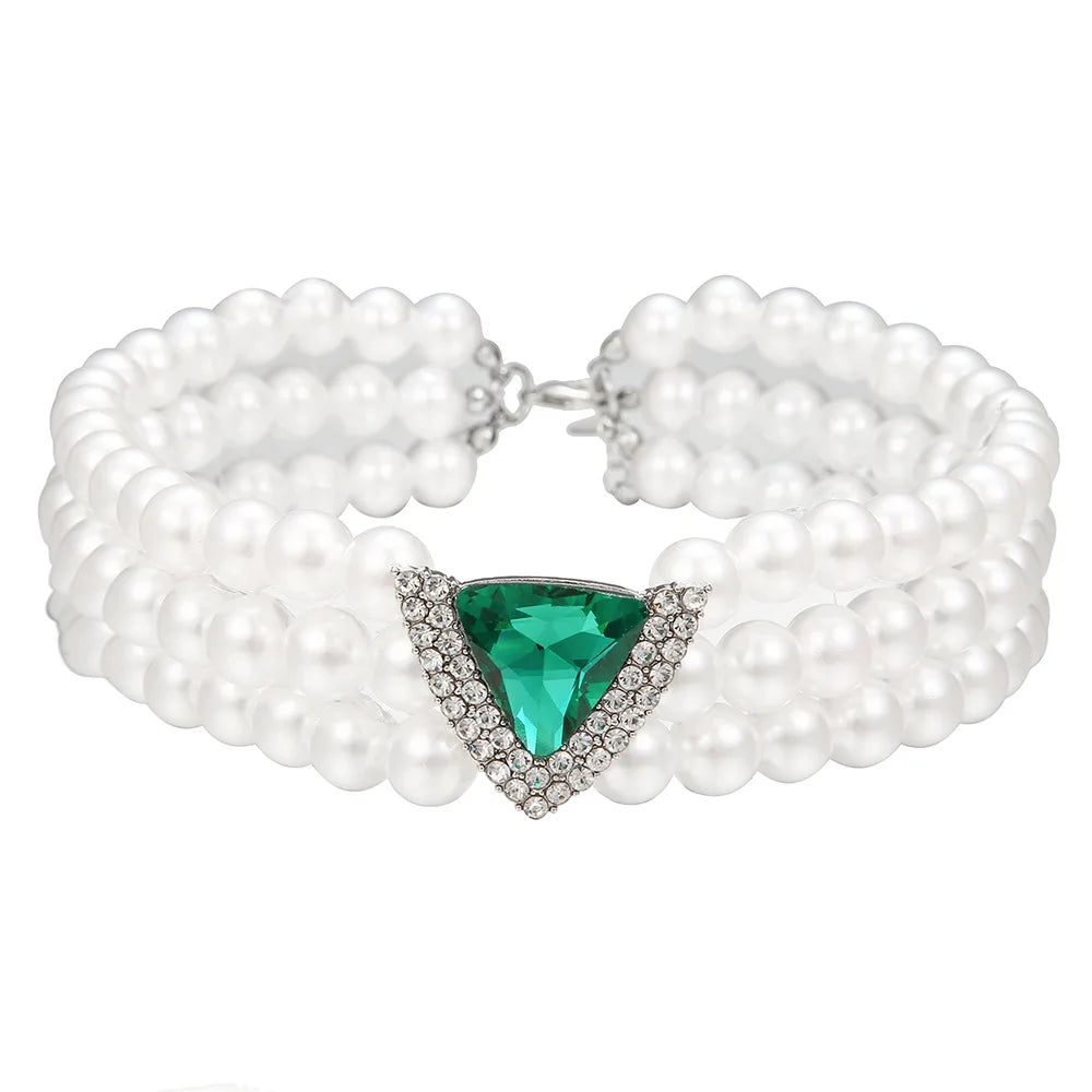 KMVEXO Multi Layered Simulated Pearl Green Crystal Choker Necklace Collar Statement Boho Clavicle Chain Necklace Women Jewelry