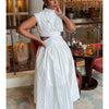 Summer Dresses 2024 Mock Neck Sleeveless Cutout White Maxi Dresses A-Line Elegant Pockets Casual Party Hollow Out Long Dress