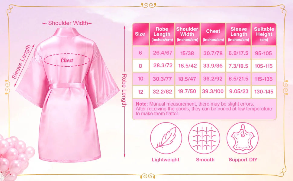 10/12/15/18 Sets Spa Party Favors Robe for Girls Kids Birthday Kimono Robe Satin Robe for Slumber Party DIY Birthday Squad Robes